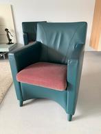 Leolux Dolcinea fauteuil groen leer (2 beschikbaar), Gebruikt, 75 tot 100 cm, 50 tot 75 cm, Modern klassiek