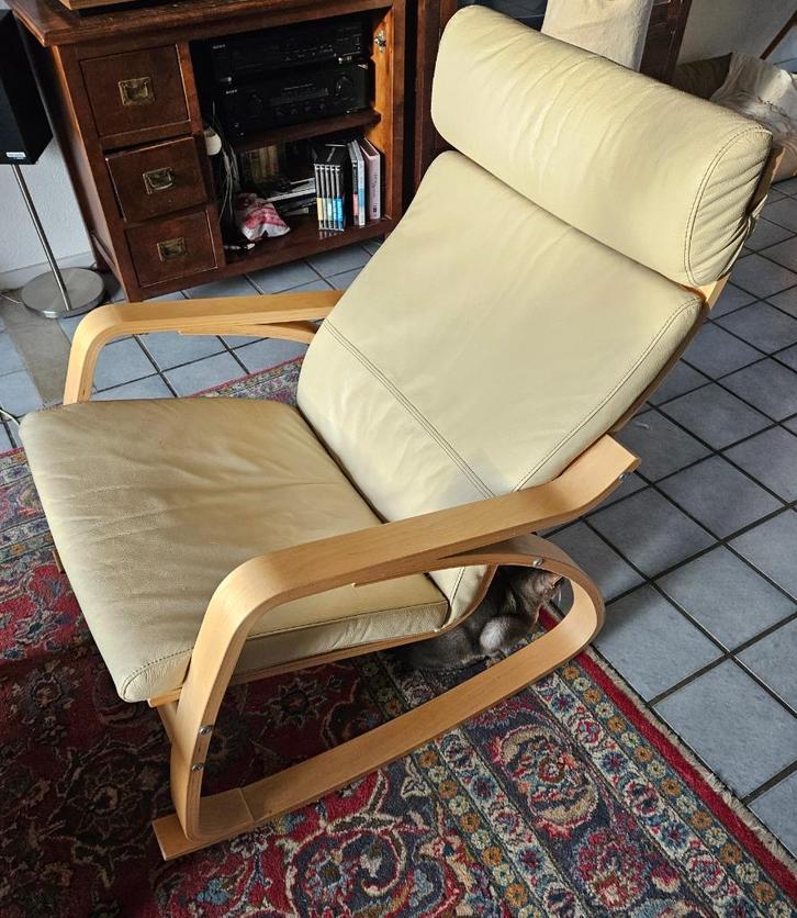 Schommelstoel Ikea Poang, Huis en Inrichting, Stoelen, Zo goed als nieuw, Eén, Hout, Leer, Overige kleuren, Ophalen