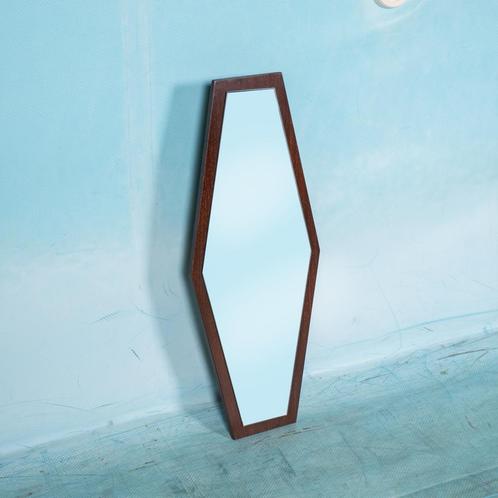 Hexacon art deco spiegel 50s l vintage mirror stained oak, Huis en Inrichting, Woonaccessoires | Spiegels, Gebruikt, Ophalen of Verzenden