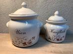Vintage uien en knoflook pot met bruine bloemen, Ophalen of Verzenden, Gebruikt