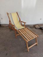Vintage habitat strandstoel, ligstoel met voetenbank, Gebruikt, Hout, Ophalen, Verstelbaar