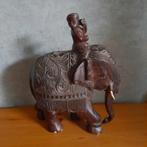 Zwaar Beeld olifant met berijder houtsnijwerk India, Ophalen of Verzenden