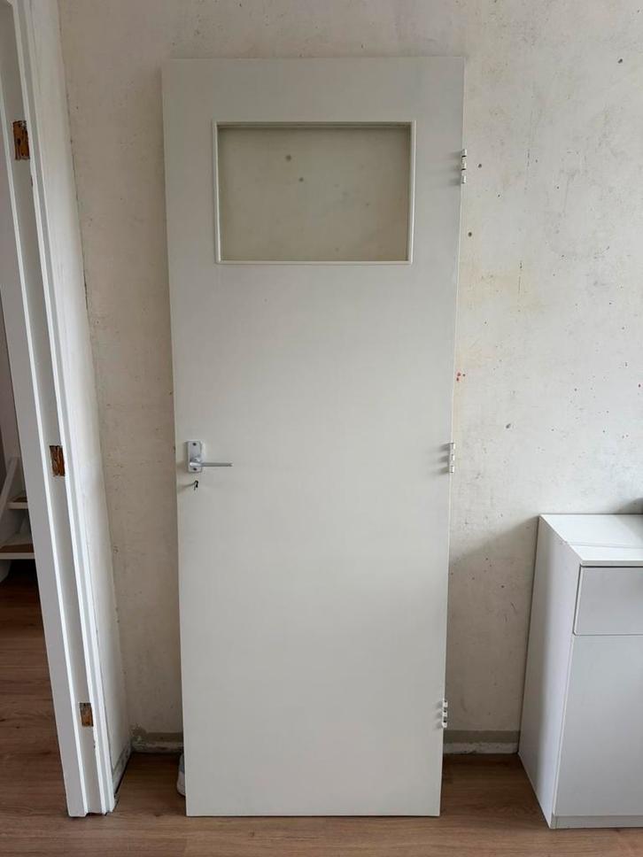 2 houten deuren met structuurglas, Doe-het-zelf en Verbouw, Deuren en Horren, Zo goed als nieuw, Binnendeur, 200 tot 215 cm, Ophalen