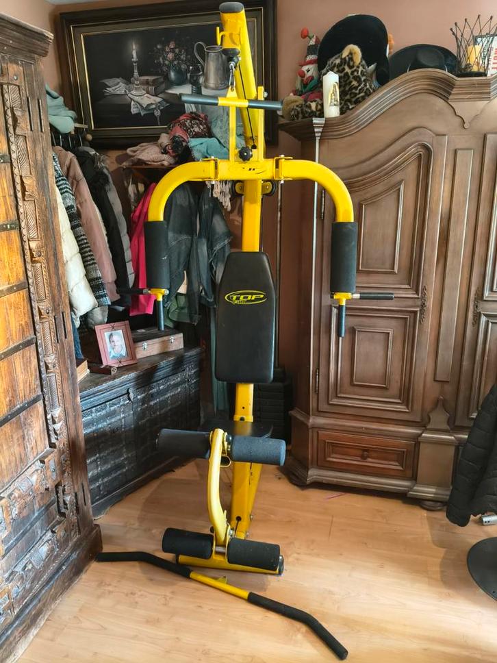 Fitnessbank met veel gewichten, Sport en Fitness, Fitnessapparatuur, Gebruikt, Krachtstation, Ophalen