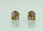 Gouden oorknoppen 18k met peridot en zirkonia, Ophalen of Verzenden, Goud, Ring, Verguld