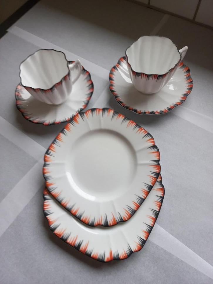 antieke kop en schotel en gebakbordjes, Antiek en Kunst, Antiek | Servies los, Ophalen of Verzenden