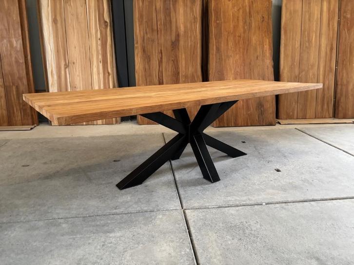 Oud teak tuintafel industrieel Matrix of U-poot 260cm B keus, Tuin en Terras, Tuintafels, Nieuw, Rechthoekig, Teakhout, Ophalen