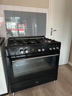 Zwart  gasfornuis, 5 pits, Ophalen, 60 cm of meer, Zo goed als nieuw, Gas
