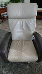 relaxstoel leder bruin/beige design, Minder dan 75 cm, Gebruikt, Metaal, 50 tot 75 cm