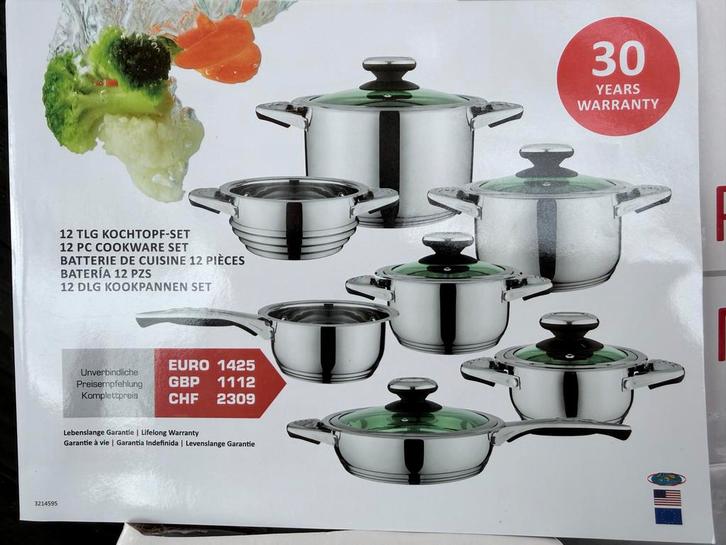 12-delige RVS Kookpannenset - Nieuw in doos!, Huis en Inrichting, Keuken | Potten en Pannen, Nieuw, Pannenset, Rvs, Inductieplaat