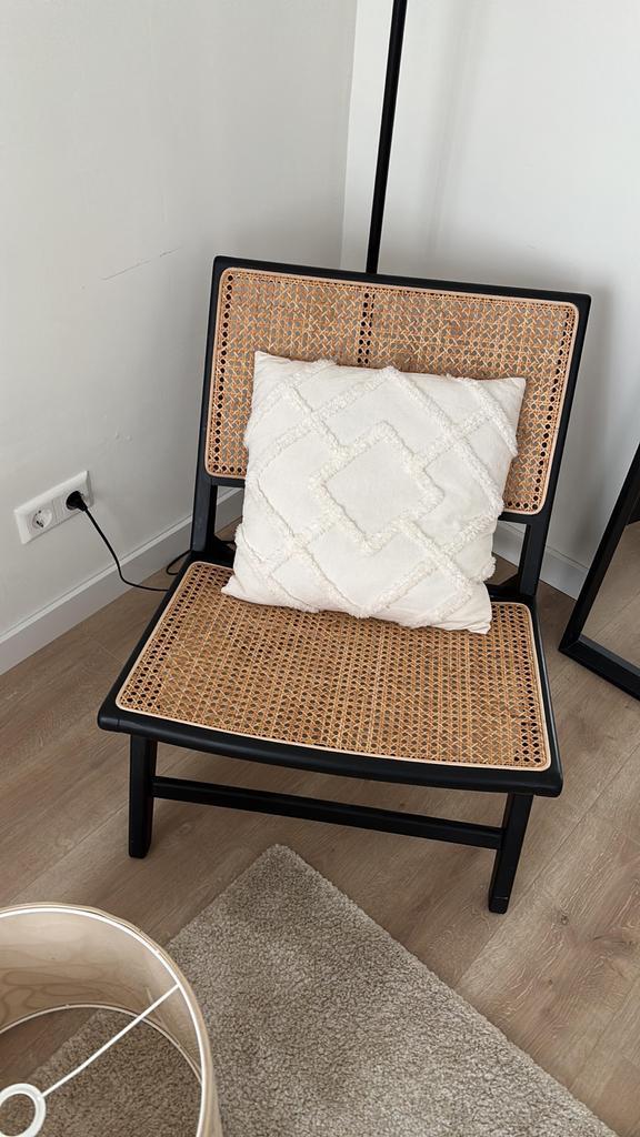 Boho rotan fauteuil - Scandinavische stijl,, Huis en Inrichting, Stoelen, Zo goed als nieuw, Eén, Hout, Zwart, Ophalen