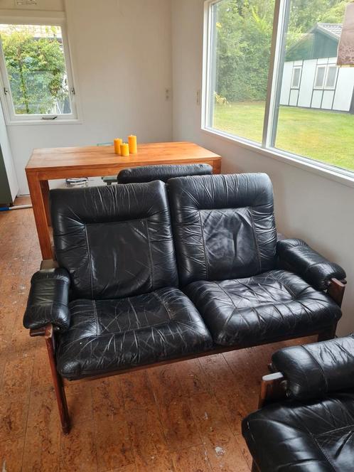 Vintage leren 2-zitsbank jaren 60 - Gratis, Huis en Inrichting, Banken | Bankstellen, Gebruikt, Rechte bank, Tweepersoons, 150 tot 200 cm