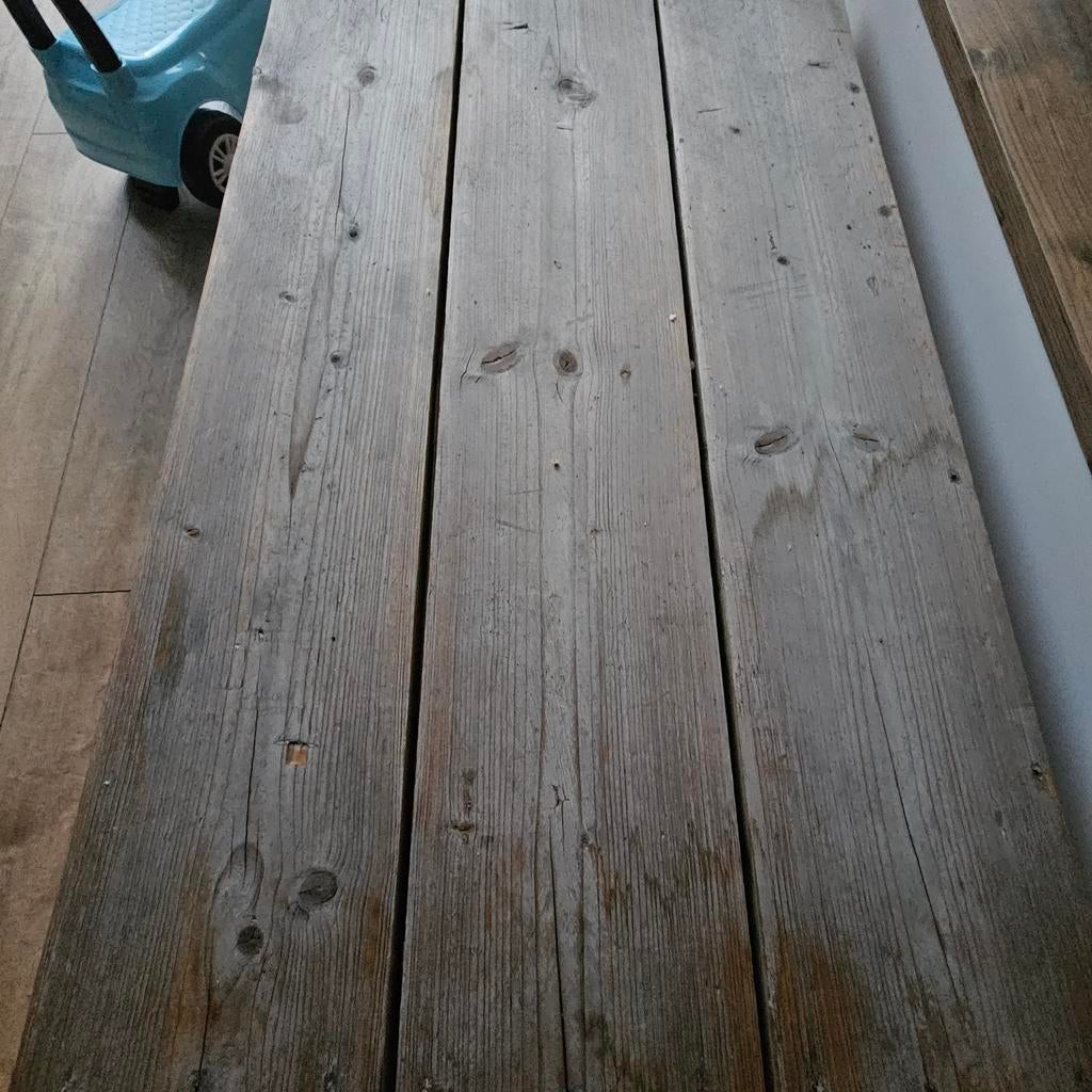 Steigerhouten salontafel met wieltjes, Ophalen, Gebruikt, Minder dan 180 cm, Overige typen