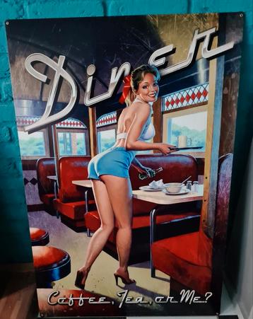 FIFTIES SIXTIES METALEN DECO BORD PIN UP  AMERIKAANSE DINER  beschikbaar voor biedingen