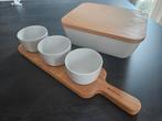 Houten serveerplank met keramieke schaaltjes, Ophalen of Verzenden, Overige stijlen, Schaal of Schalen