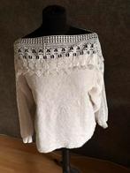 Mooie witte teddy trui met boothals en kant mt M, Kleding | Dames, Ophalen of Verzenden, Zo goed als nieuw, Maat 38/40 (M), Wit