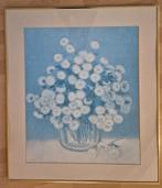 Print met bloemen in goudkleurige lijst, Ophalen, Gebruikt, 50 tot 75 cm, Print