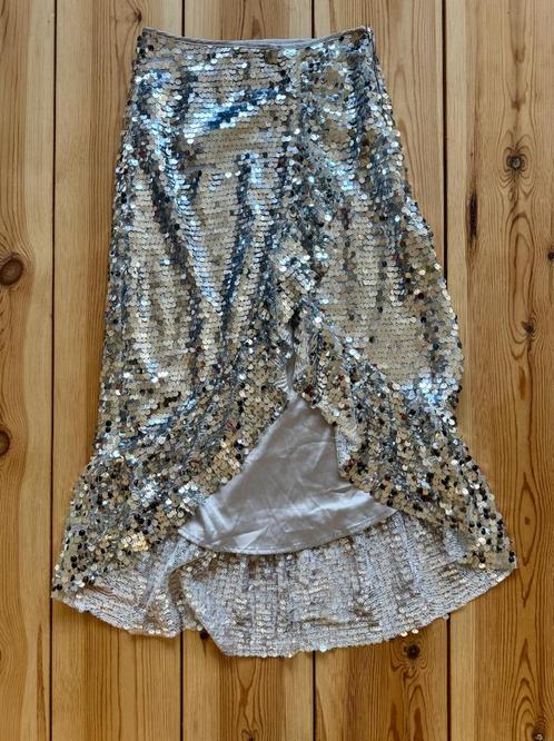 Harper & Yve - Pailletten Rok Zilver - Maat XS / 34, Kleding | Dames, Rokken, Zo goed als nieuw, Maat 34 (XS) of kleiner, Onder de knie