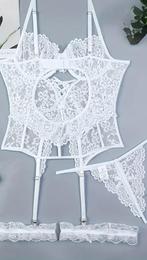 lingerie set met jarretelle , kanten handschoenen, Kleding | Dames, Ondergoed en Lingerie, Ophalen of Verzenden, Wit, Body of Korset
