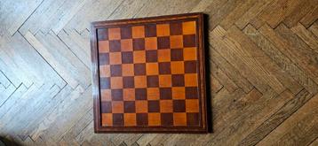 Vintage houten schaakbord met ingelegd hout – handgemaakt beschikbaar voor biedingen