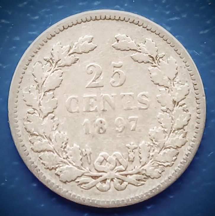 25 cent 1897 – Wilhelmina, Postzegels en Munten, Munten | Nederland, Losse munt, 25 cent, Koningin Wilhelmina, Zilver, Verzenden