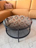 Glazen salontafel met metalen frame, Huis en Inrichting, Tafels | Salontafels, Ophalen, Gebruikt, 50 tot 100 cm, Rond