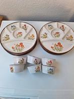 6 fondue borden en sausbakjes  wildflower, Ophalen of Verzenden, Zo goed als nieuw, Overige stijlen, Bord(en)