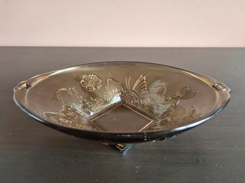 Prachtig vintage rookglazen schaaltje met relief, Antiek en Kunst, Antiek | Glas en Kristal, Ophalen of Verzenden