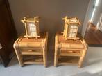 2 vintage bamboe rotan nachtkastjes bijbehorend nachtlampjes, Ophalen, Overige materialen, Gebruikt, 45 tot 65 cm