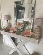 Mooie tafel en design spiegel gespiegeld glas 80 x 60 cm., Ophalen, Gebruikt, Minder dan 100 cm, Rechthoekig