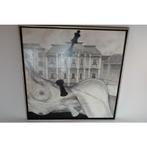 # Erotisch schilderij liggende dame huizen met schaakstukken, Ophalen