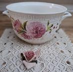 Brocante terrine met roze rozen, vlinders, leuk als bloempot, Overige materialen, -, -, Rond