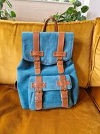 Turquoise stoffen rugtas met leren bandjes, Sieraden, Tassen en Uiterlijk, Ophalen of Verzenden, Zo goed als nieuw, 25 tot 40 cm