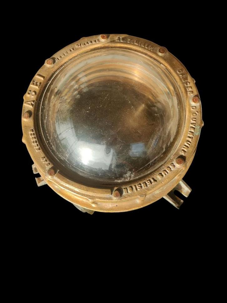 Zeer grote antieke bronzen ASEI France scheepslamp, Antiek en Kunst, Antiek | Koper en Brons, Ophalen of Verzenden