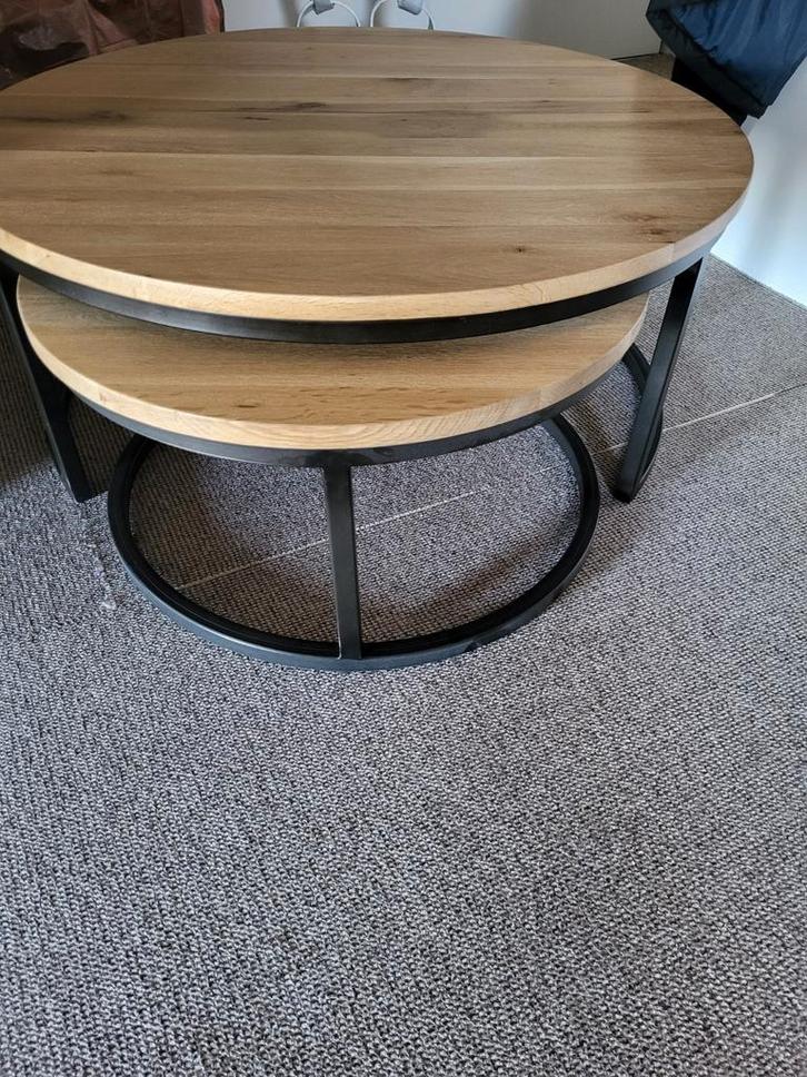 Eiken salontafel 2 stuks rond grond NIEUW, Huis en Inrichting, Tafels | Salontafels, Nieuw, Minder dan 50 cm, 50 tot 100 cm, 50 tot 100 cm