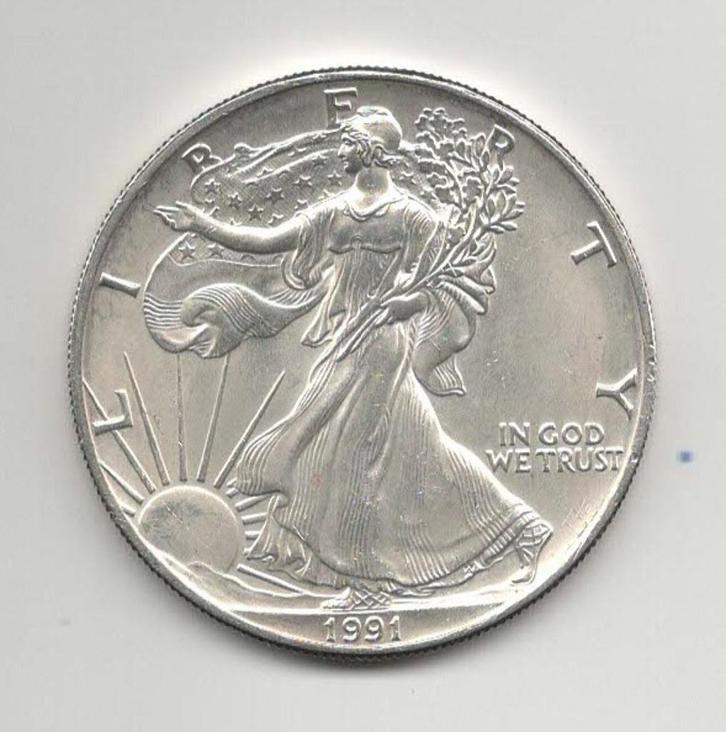 USA Liberty Silver Eagle 1991, Postzegels en Munten, Munten | Amerika, Losse munt, Noord-Amerika, Zilver, Ophalen of Verzenden