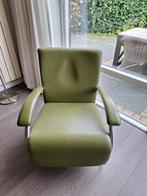 2 leren fauteuils olijfgroen pelle divani, Huis en Inrichting, Fauteuils, Ophalen, Gebruikt, 50 tot 75 cm, Leer