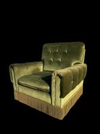 Vintage set fauteuils groen velours, mid century bank stoel., Ophalen of Verzenden