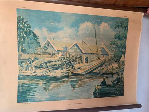 Te koop - Schoolplaat  Op de scheepstimmerwerf 1, Antiek en Kunst, Antiek | Schoolplaten, Ophalen