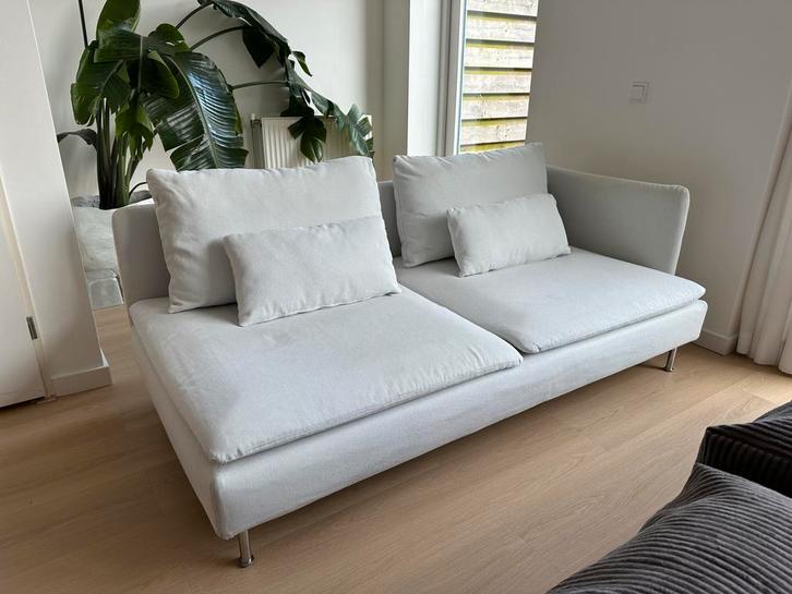 IKEA SÖDERHAMN 3-zitsbank - Greige/wit gestreept, Huis en Inrichting, Banken | Bankstellen, Zo goed als nieuw, Rechte bank, Driepersoons