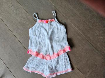 MIM-PI ZOMER jumpsuit wit roze mt 128