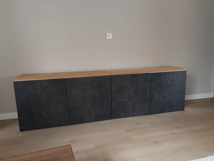 2 IKEA BESTÅ kasten - 120x42x64, betonlook, Huis en Inrichting, Kasten | Dressoirs, Gebruikt, 200 cm of meer, 25 tot 50 cm, Met deur(en)