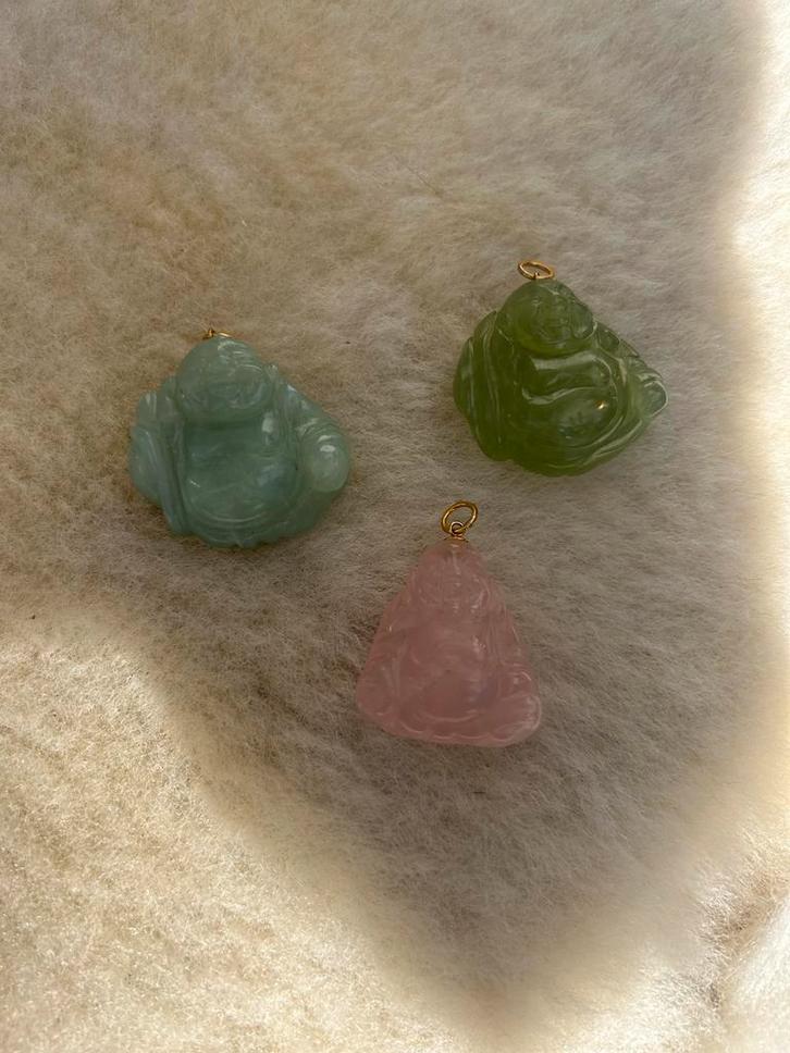 Jade & Rozenkwarts Boeddha Hangers, Sieraden, Tassen en Uiterlijk, Kettinghangers, Nieuw, Steen of Mineraal, Overige kleuren, Overige voorstellingen