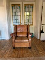 Schapenleren cognac kleur fauteuil. Handgemaakt Nederlands., Huis en Inrichting, Fauteuils, Ophalen, Gebruikt
