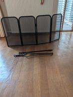 Haardscherm, in 4 delen met pook en haardtang, Huis en Inrichting, Ophalen of Verzenden, Gebruikt, Hout, Houtkachel