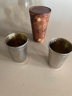 Antieke rvs drinkbekers incl leren etui, Ophalen of Verzenden
