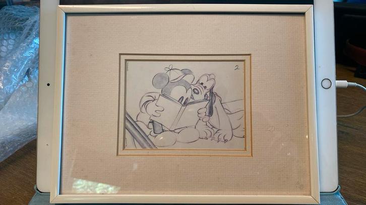 Mickey en Goofy Tekening Ingelijst Disney Art, Antiek en Kunst, Kunst | Tekeningen en Foto's, Ophalen of Verzenden