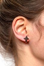 Diamanten kruis ster oorbellen goud zilver India handgemaakt, Voordeelsieraden, Verzenden, Zo goed als nieuw, Met edelsteen