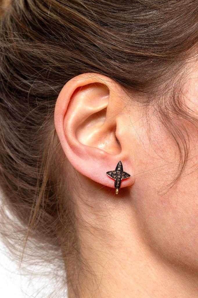 Diamanten kruis ster oorbellen goud zilver India handgemaakt, Sieraden, Tassen en Uiterlijk, Oorbellen, Zo goed als nieuw, Knopjes of Stekers