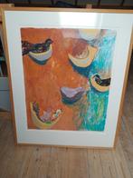 Zeefdruk schilderij vogels met lijst, Antiek en Kunst, Ophalen